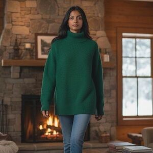 NWT J. Crew Turtleneck sweater in Supersoft Yarn in Green size XXS Oversized fit